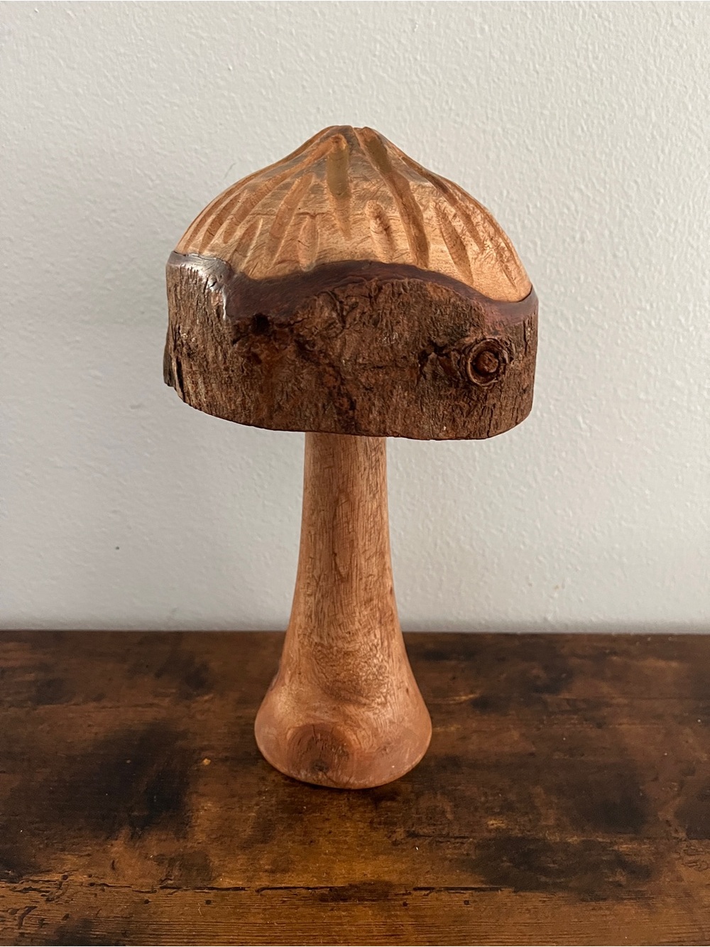 Hand Carved Wooden Mushroom Oak
